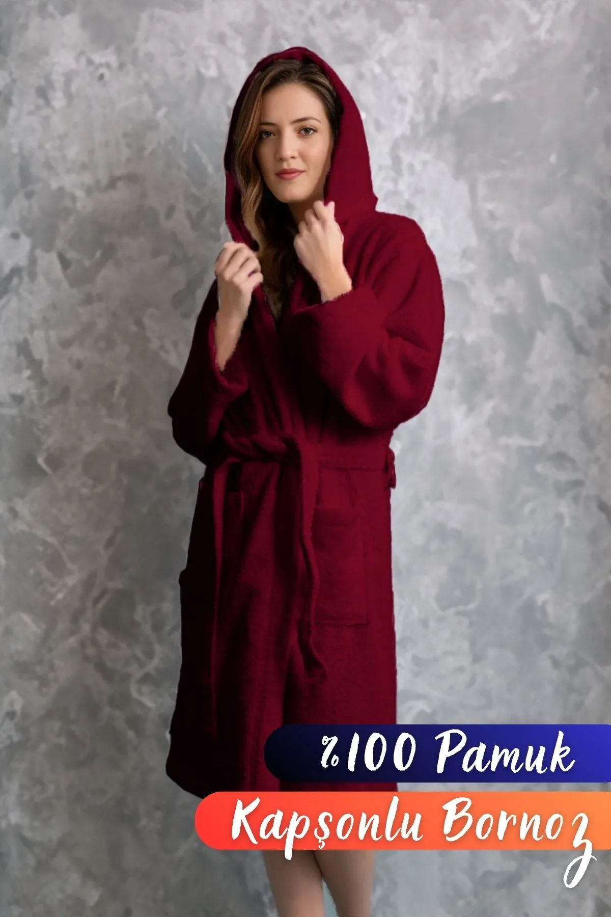 Miss Paris Home Unisex Pamuk Kapşonlu Kadın Bornoz | Erkek Bornoz